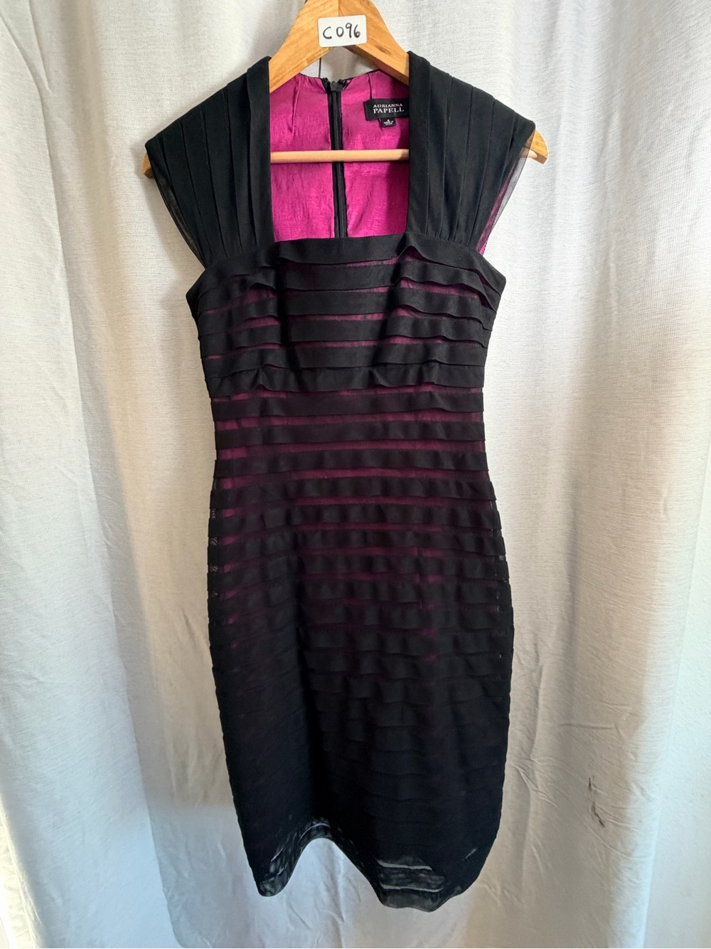 Adrianna Papell Black & Fuchsia Striped Sheath Midi Dress - Picture 2 of 11